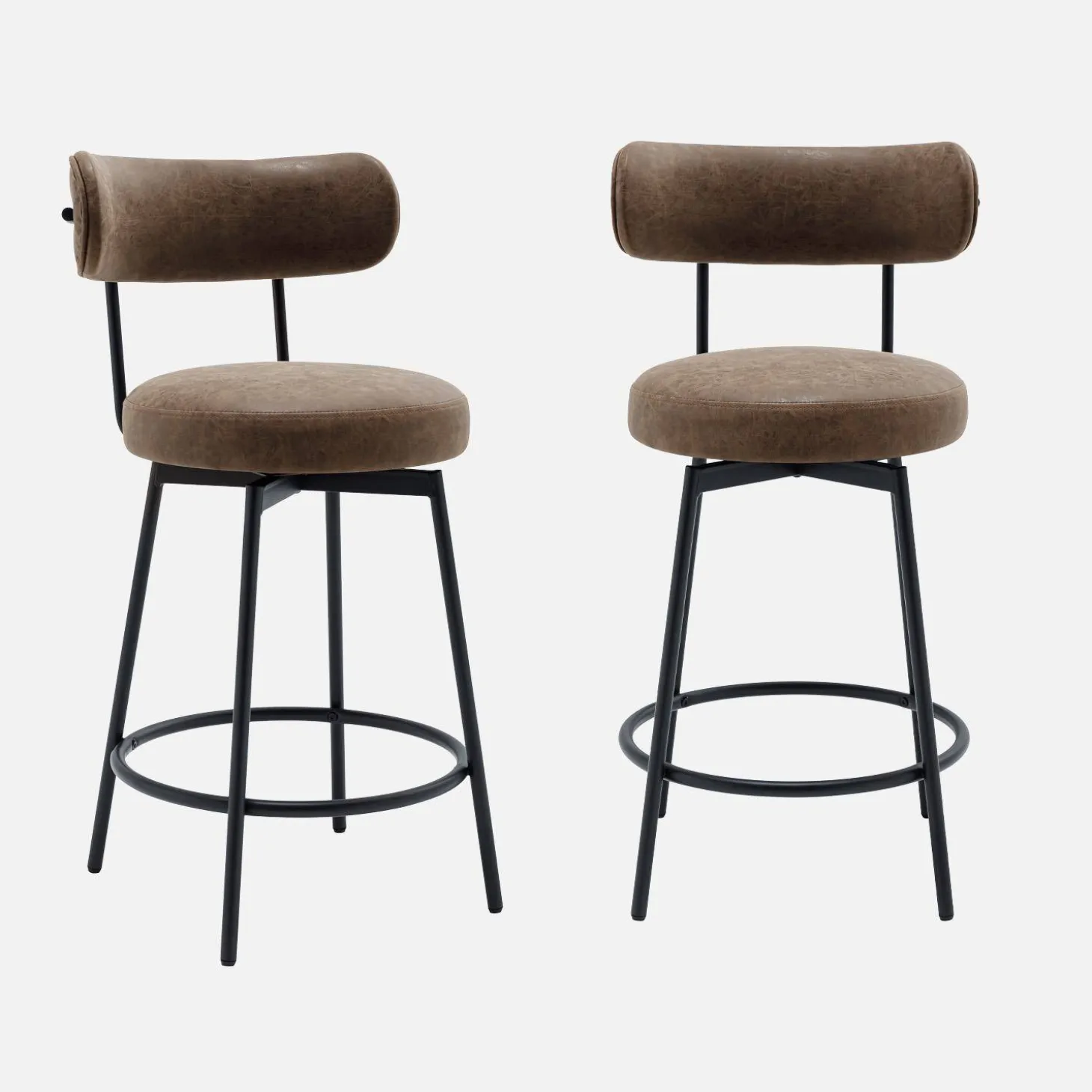 Barhocker mit drehbarer Sitzfläche aus Metall und Kunstleder (Set von 2)
