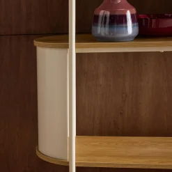 Bücherregal aus gebogenem Metall mit Holzdekor, 5 Ebenen
