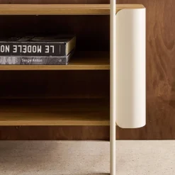 Bücherregal aus gebogenem Metall mit Holzdekor, 6 Ebenen