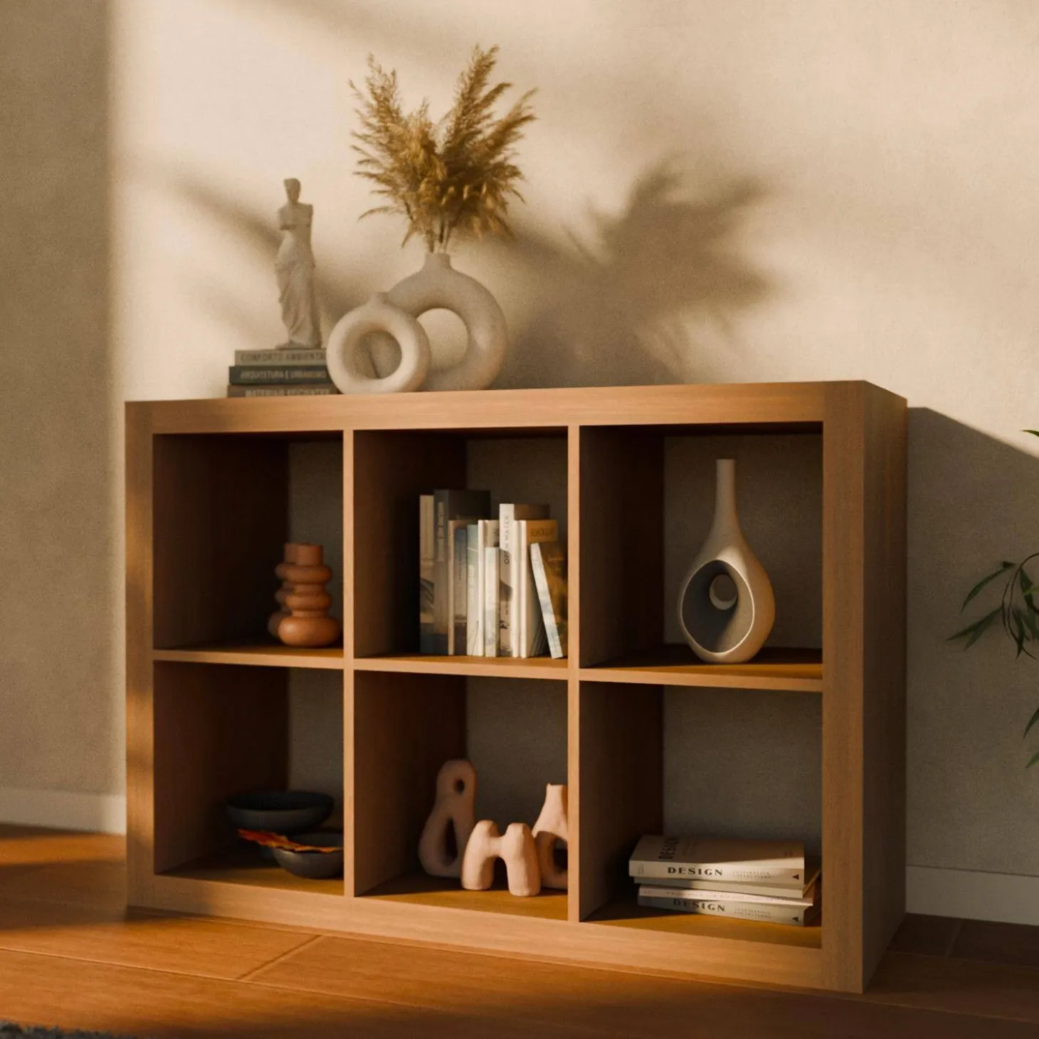 Bücherregal Holzoptik 2 Ebenen 6 Stauräume