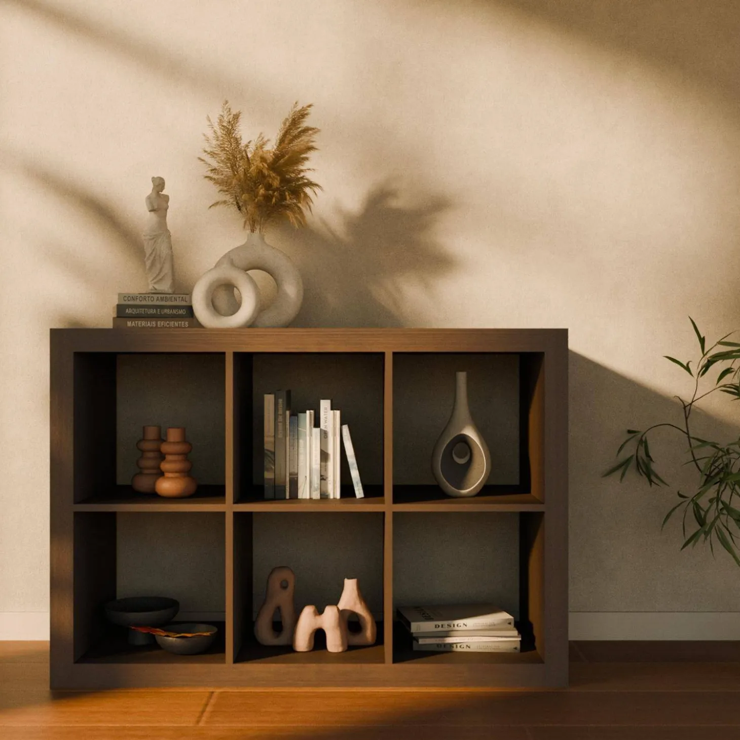 Bücherregal Holzoptik 2 Ebenen 6 Stauräume