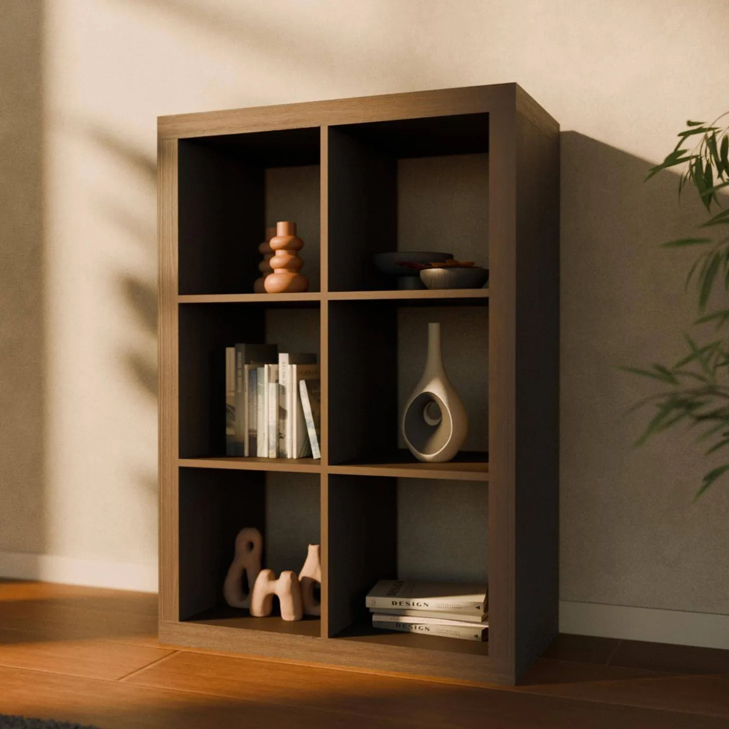 Bücherregal Holzoptik 2 Ebenen 6 Stauräume