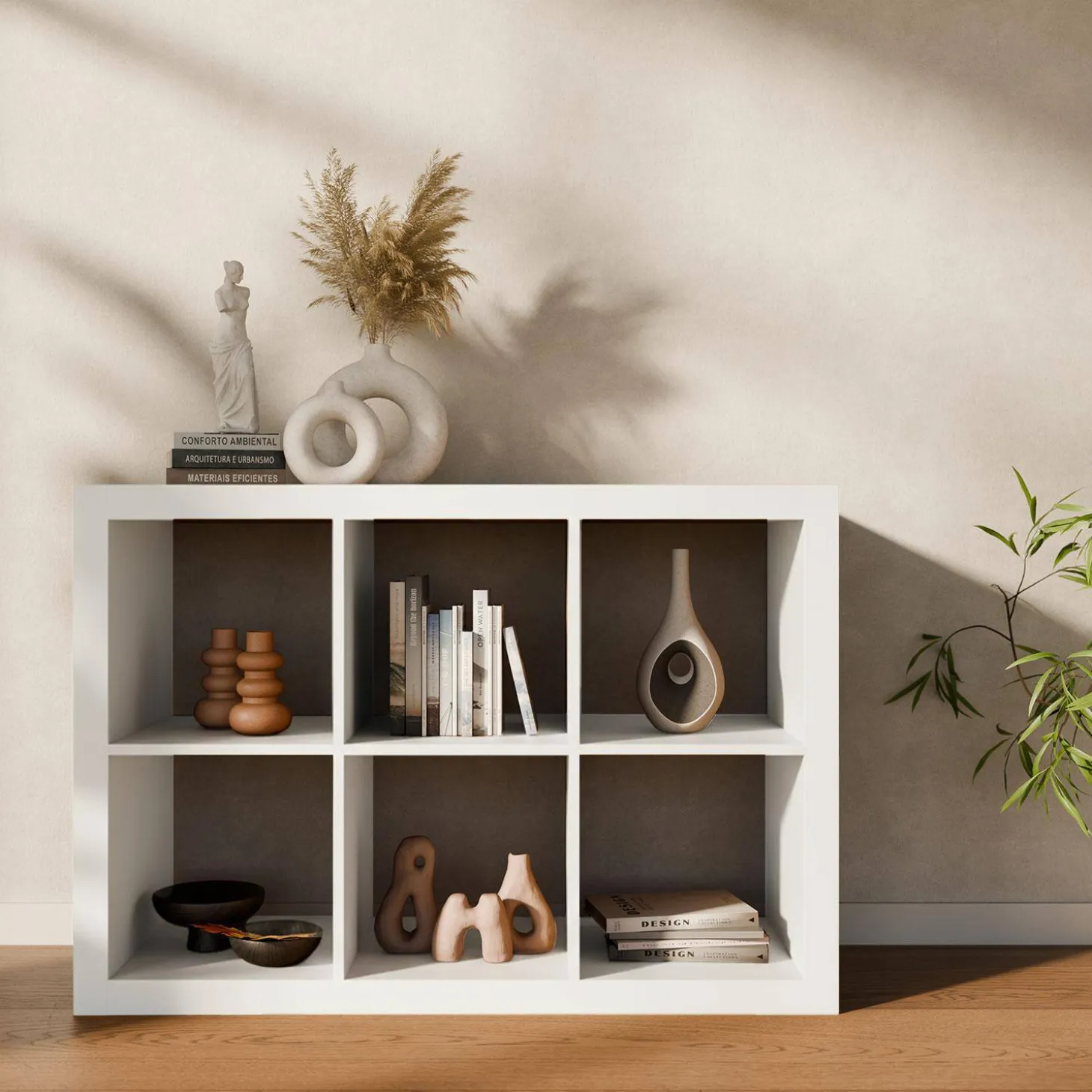 Bücherregal Holzoptik 2 Ebenen 6 Stauräume