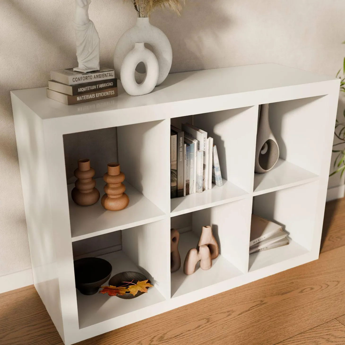 Bücherregal Holzoptik 2 Ebenen 6 Stauräume