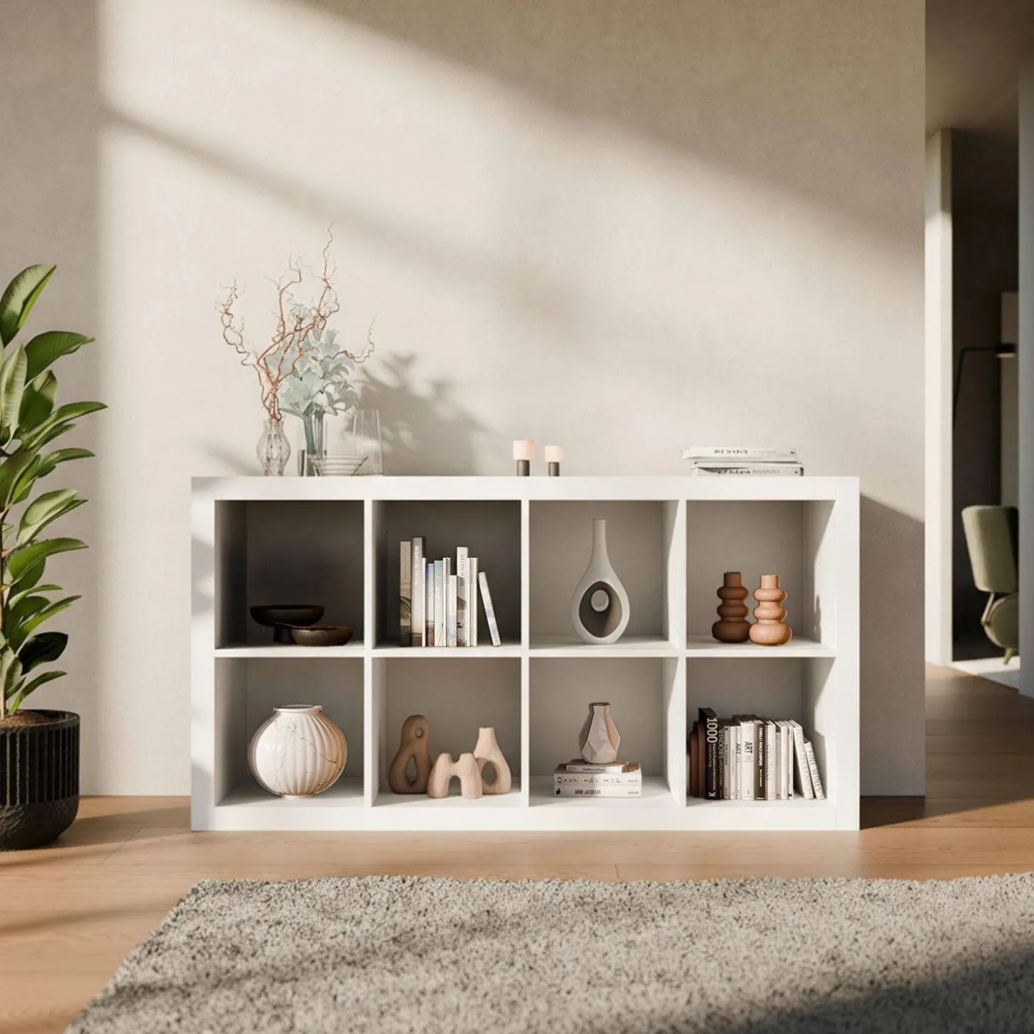 Bücherregal Holzoptik 4 Ebenen 8 Stauräume