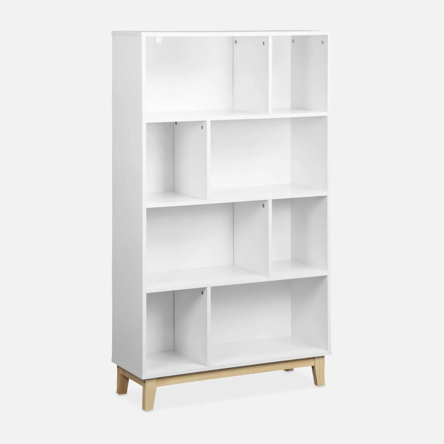 Bücherregal in Holzoptik mit Holzbeinen 4 Regale und 8 Fächer
