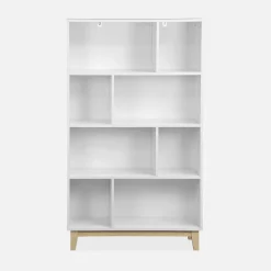 Bücherregal in Holzoptik mit Holzbeinen 4 Regale und 8 Fächer