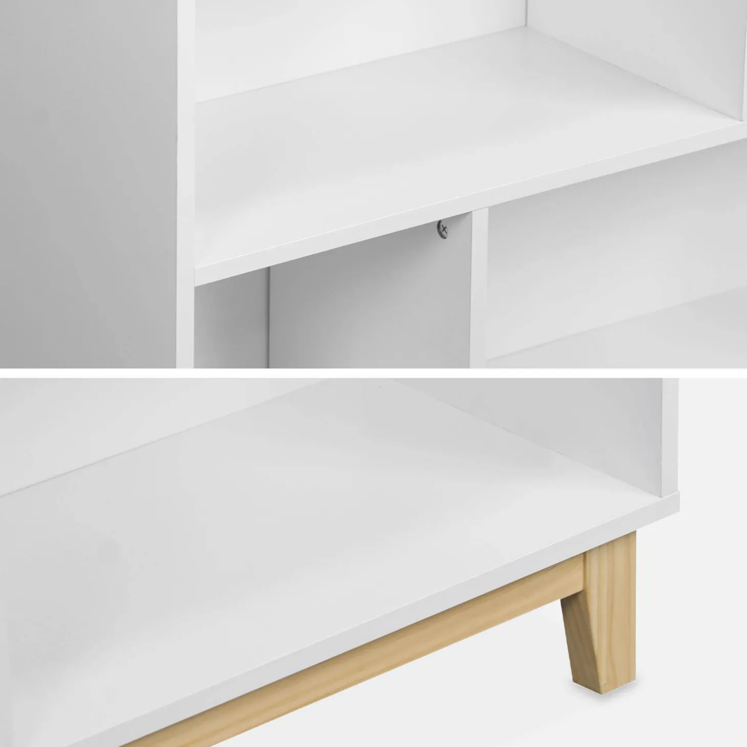 Bücherregal in Holzoptik mit Holzbeinen 4 Regale und 8 Fächer