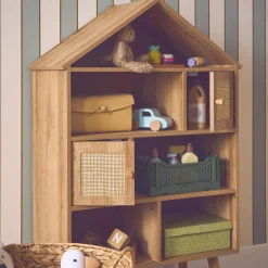 Bücherregal Rattan, 7 Fächer und 2 Türen