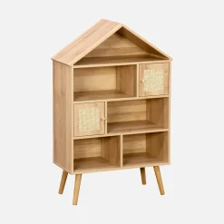 Bücherregal Rattan, 7 Fächer und 2 Türen