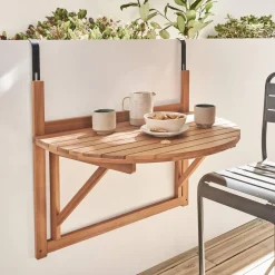 Beistelltisch aus Holz für den Balkon, halbrund, klappbar