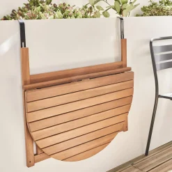 Beistelltisch aus Holz für den Balkon, halbrund, klappbar