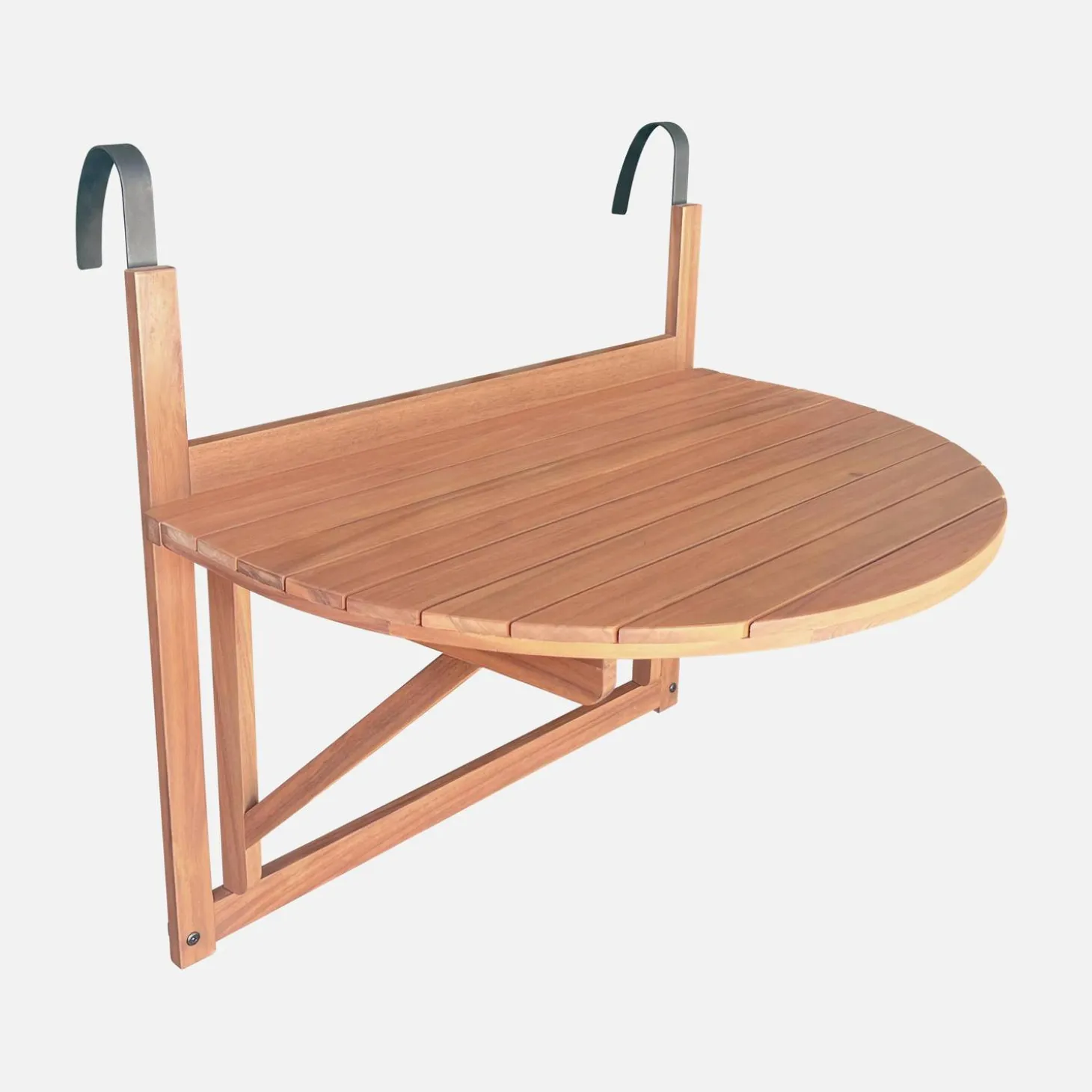 Beistelltisch aus Holz für den Balkon, halbrund, klappbar
