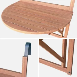Beistelltisch aus Holz für den Balkon, halbrund, klappbar