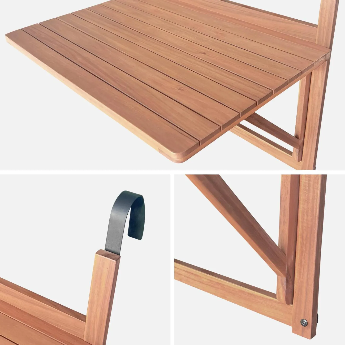 Beistelltisch aus Holz für den Balkon, rechteckig, klappbar
