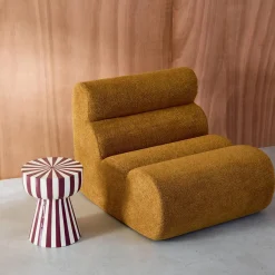 Beistelltisch, Nachttisch, emaillierter Stahl zweifarbige Streifen Ø 34 x H 41 cm