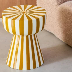 Beistelltisch, Nachttisch, emaillierter Stahl zweifarbige Streifen Ø 34 x H 41 cm