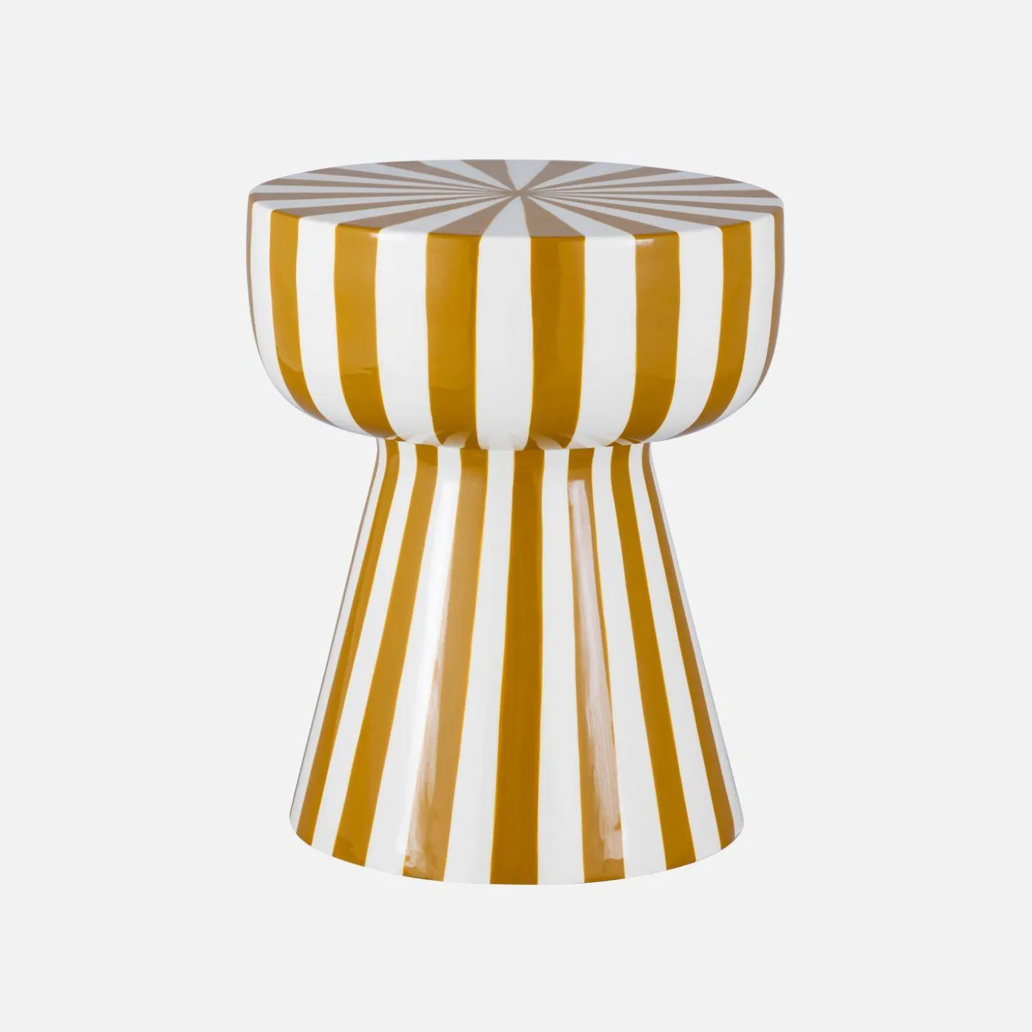 Beistelltisch, Nachttisch, emaillierter Stahl zweifarbige Streifen Ø 34 x H 41 cm