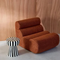 Beistelltisch, Nachttisch, emaillierter Stahl zweifarbige Streifen Ø 34 x H 41 cm
