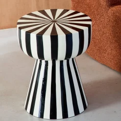 Beistelltisch, Nachttisch, emaillierter Stahl zweifarbige Streifen Ø 34 x H 41 cm