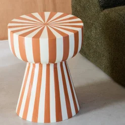 Beistelltisch, Nachttisch, emaillierter Stahl zweifarbige Streifen Ø 34 x H 41 cm