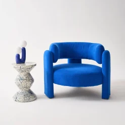 Beistelltisch, Sofaende, Nachttisch aus emailliertem Stahl, gesprenkeltes Muster Ø 33 x H 47 cm