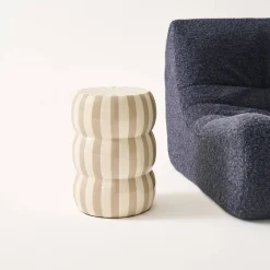 Beistelltisch, Sofaende, Nachttisch aus emailliertem Stahl mit Streifen Ø 33 x H 46 cm