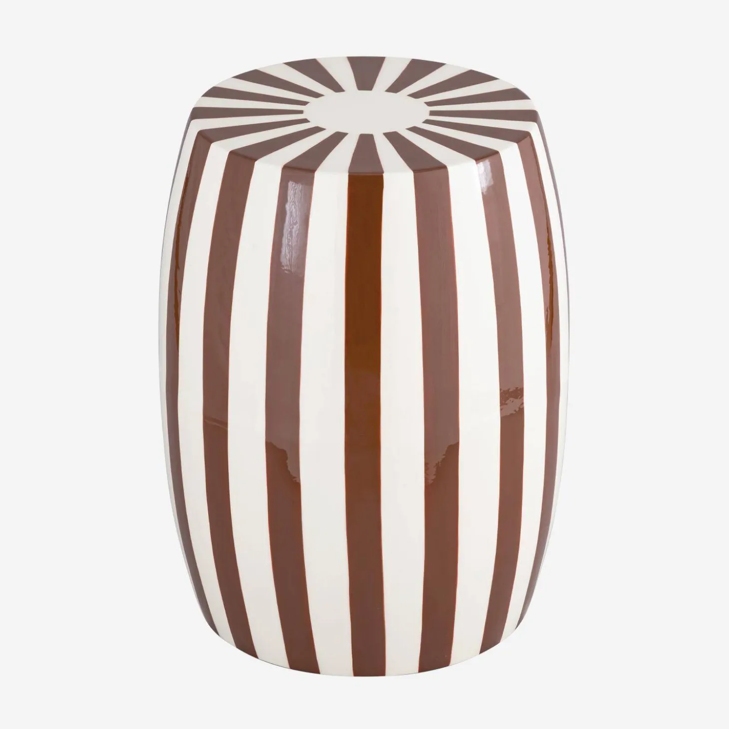 Beistelltisch, Sofaende, Nachttisch aus emailliertem Stahl, zweifarbige Streifen Ø 35 x H 46 cm
