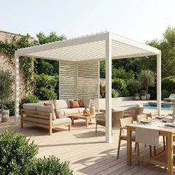 Bioklimatische Pergola Aluminium 3x4m + 1 Lamellenwand 100 cm + 1 Lamellenwand 130 cm Triomphe