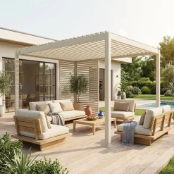 Bioklimatische Pergola Aluminium 3x4m + 1 Lamellenwand 100 cm + 1 Lamellenwand 130 cm Triomphe