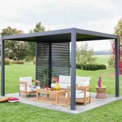 Bioklimatische Pergola Aluminium 3x4m + 1 Lamellenwand 100 cm + 1 Lamellenwand 130 cm Triomphe