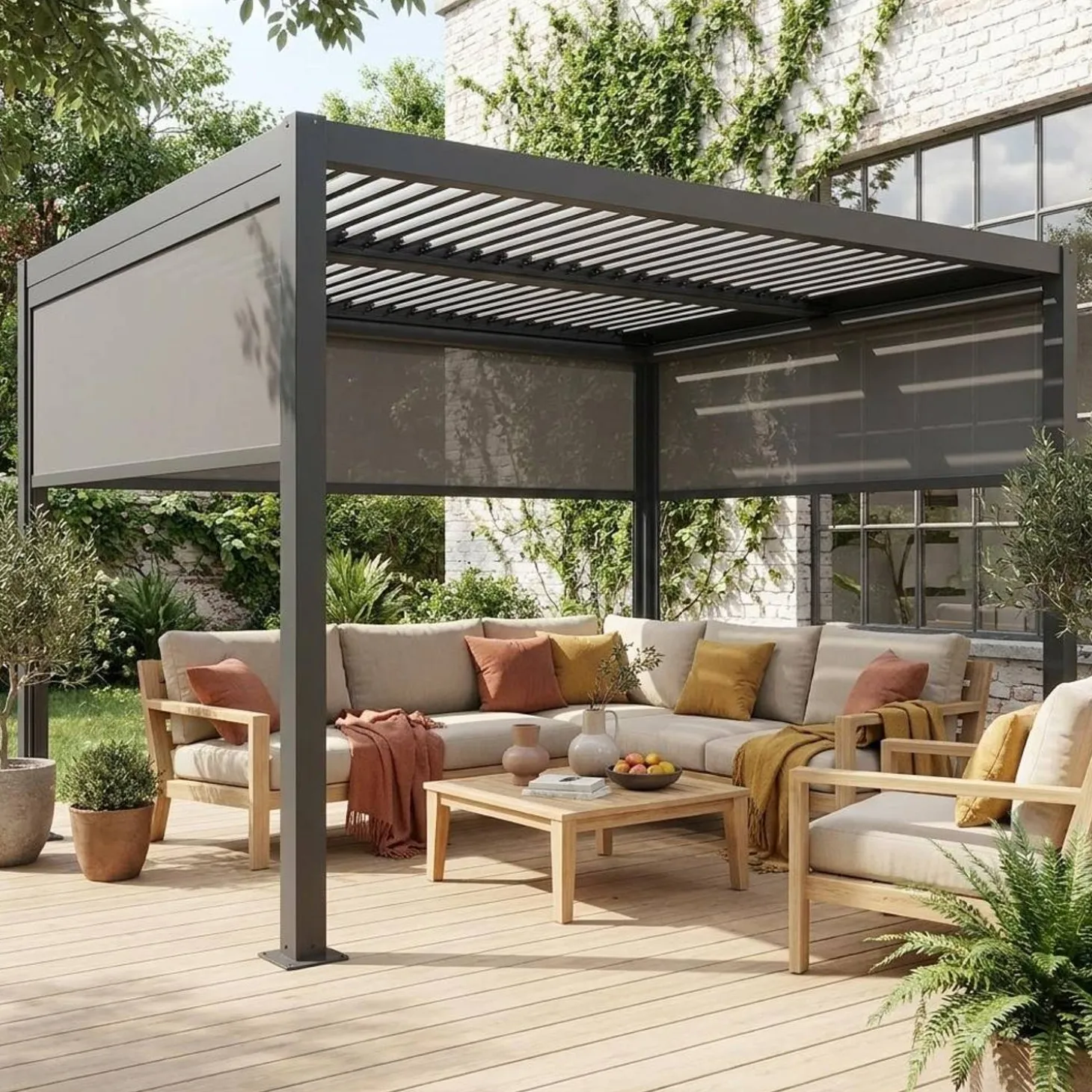 Bioklimatische Pergola Palace 3x4m + 2 Markisen 3m + 1 Markise 4m