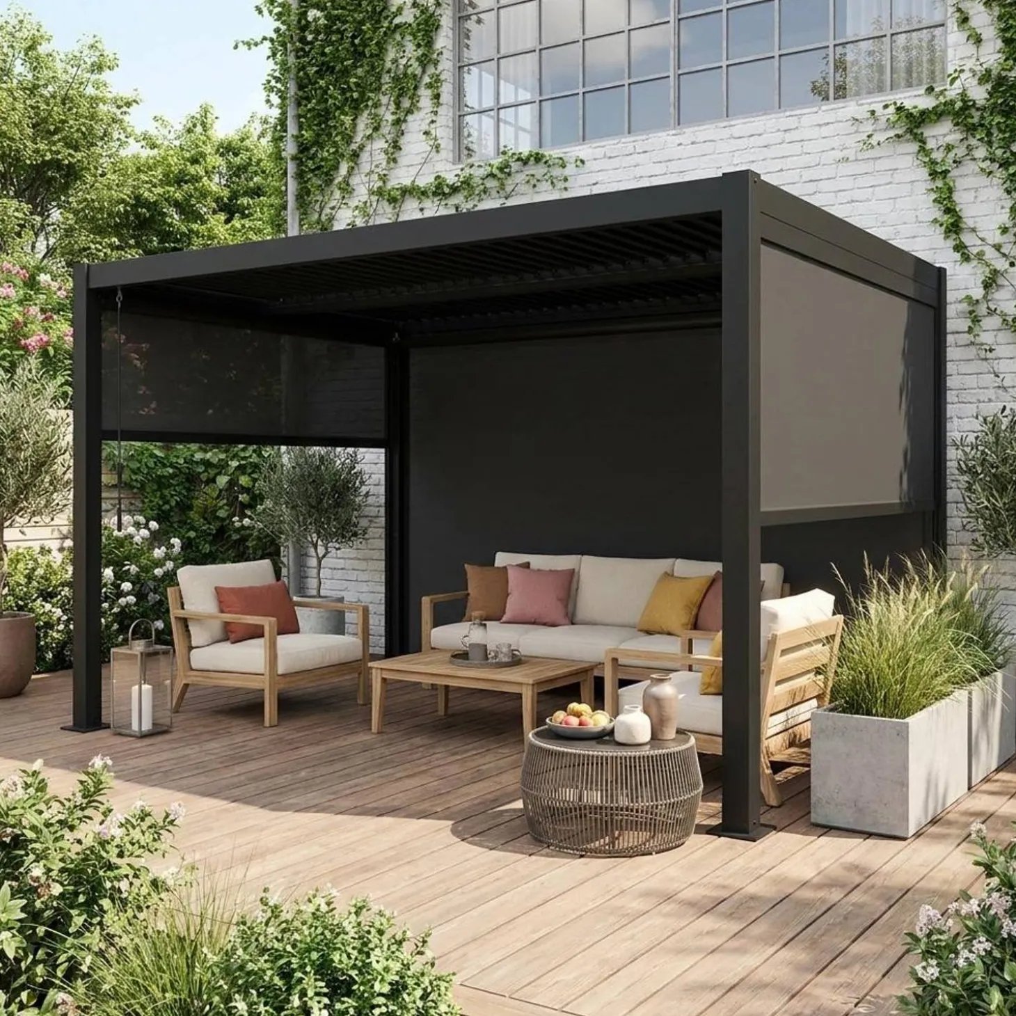 Bioklimatische Pergola Palace 3x4m + 2 Markisen 3m + 1 Markise 4m