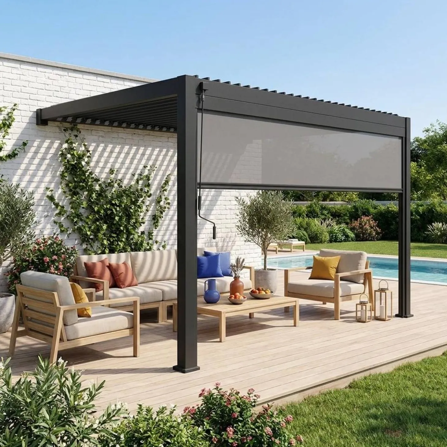 Bioklimatische Wand Pergola Triomphe 4x3m + 1 Markise 4m