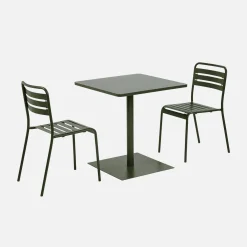 Bistro-Gartentisch quadratisch aus Stahl + 2 Stühle