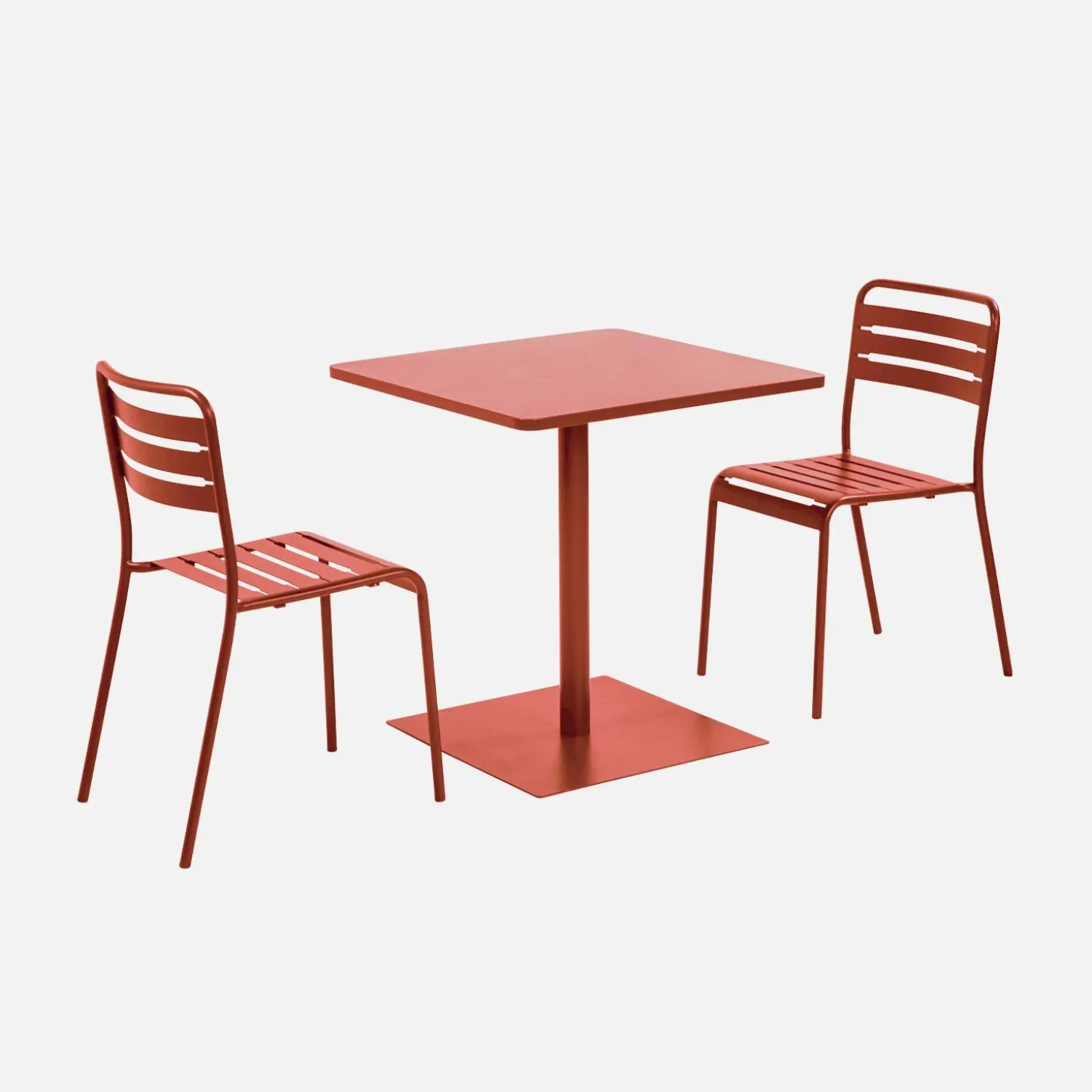 Bistro-Gartentisch quadratisch aus Stahl + 2 Stühle