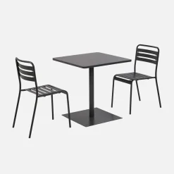 Bistro-Gartentisch quadratisch aus Stahl + 2 Stühle