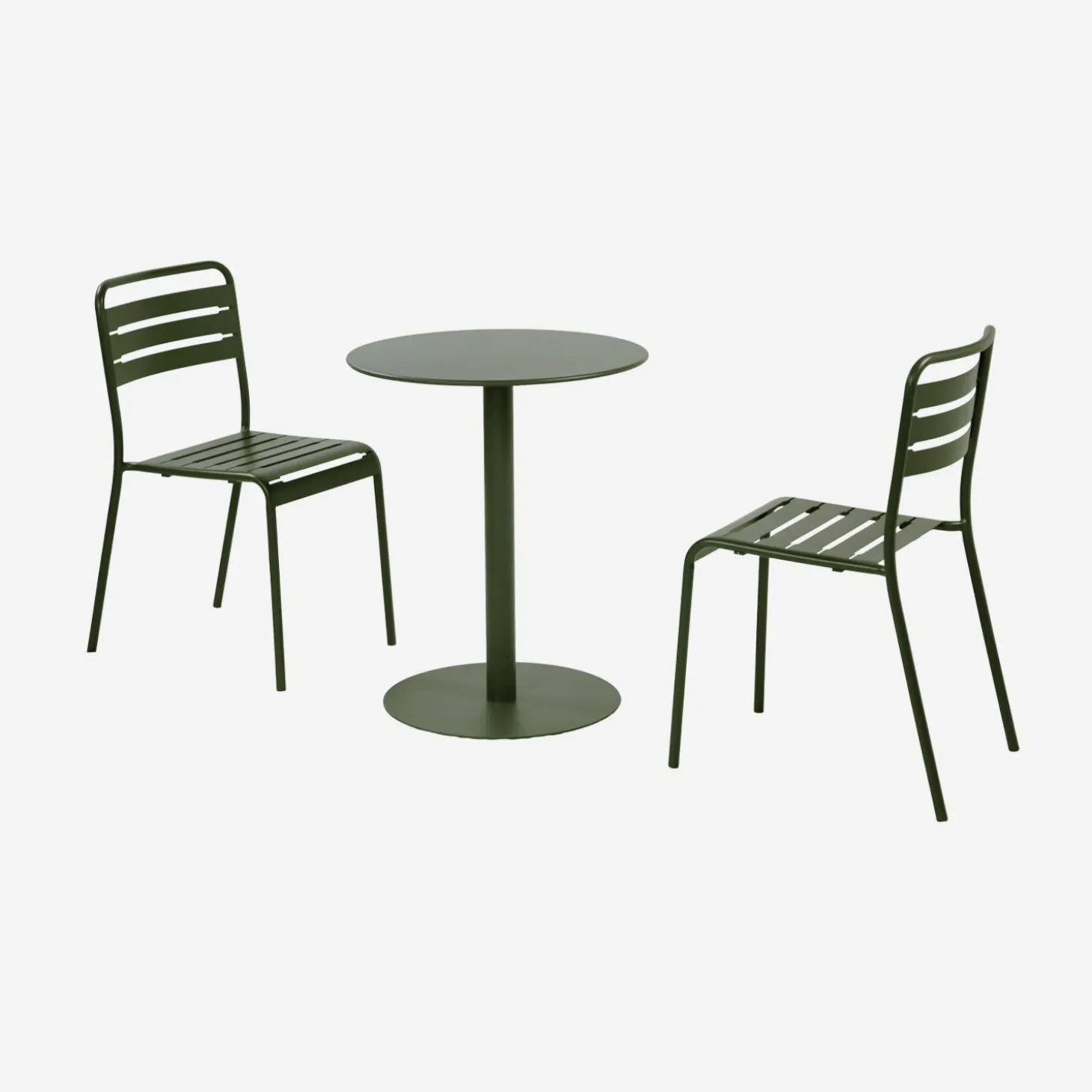 Bistro-Gartentisch rund aus Stahl + 2 Stühle