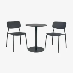 Bistro-Gartentisch rund aus Stahl + 2 Stühle