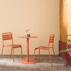 Bistro-Gartentisch rund aus Stahl + 2 Stühle