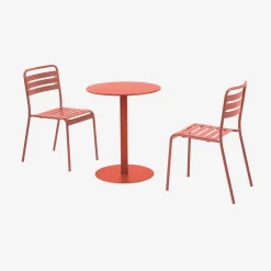 Bistro-Gartentisch rund aus Stahl + 2 Stühle