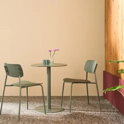 Bistro-Gartentisch rund aus Stahl + 2 Stühle