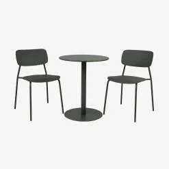 Bistro-Gartentisch rund aus Stahl + 2 Stühle