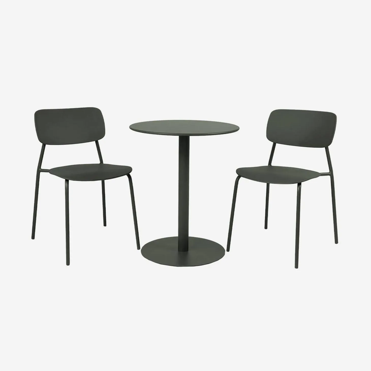 Bistro-Gartentisch rund aus Stahl + 2 Stühle