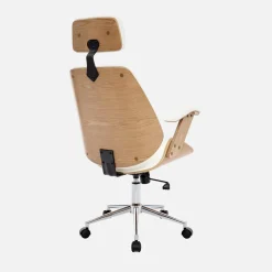 Bürostuhl mit Rollen gewölbtes Holzdekor und Kunstleder