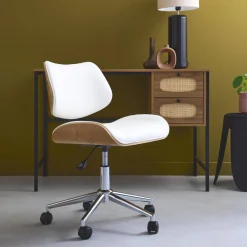 Bürostuhl mit Rollen gewölbtes Holzdekor und Kunstleder