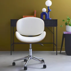 Bürostuhl mit Rollen gewölbtes Holzdekor und Kunstleder