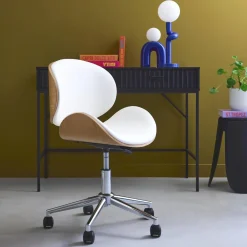 Bürostuhl mit Rollen gewölbtes Holzdekor und Kunstleder