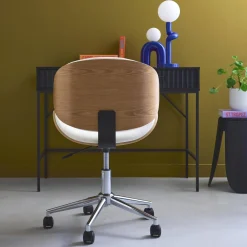 Bürostuhl mit Rollen gewölbtes Holzdekor und Kunstleder