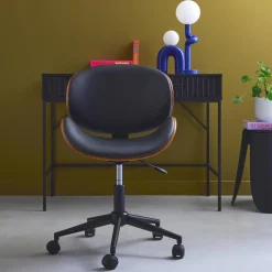 Bürostuhl mit Rollen gewölbtes Holzdekor und Kunstleder